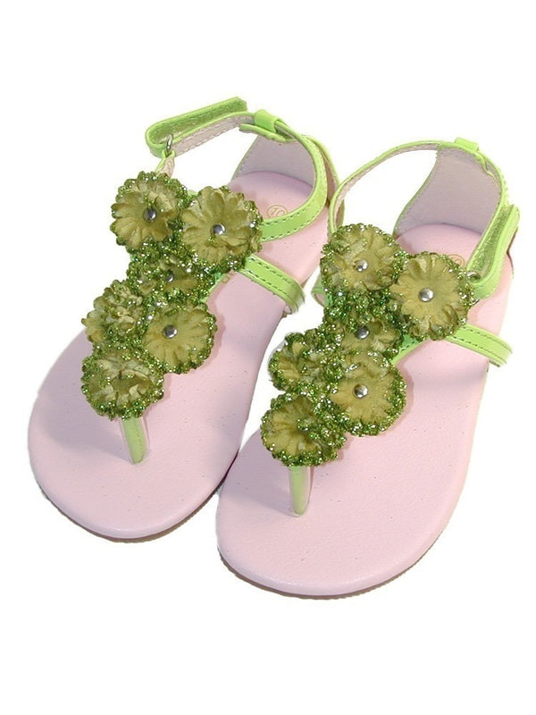 L`Amour Big Girls Lime Flower Array T-Strap Summer Sandals 11-4 Kids - SophiasStyle.com